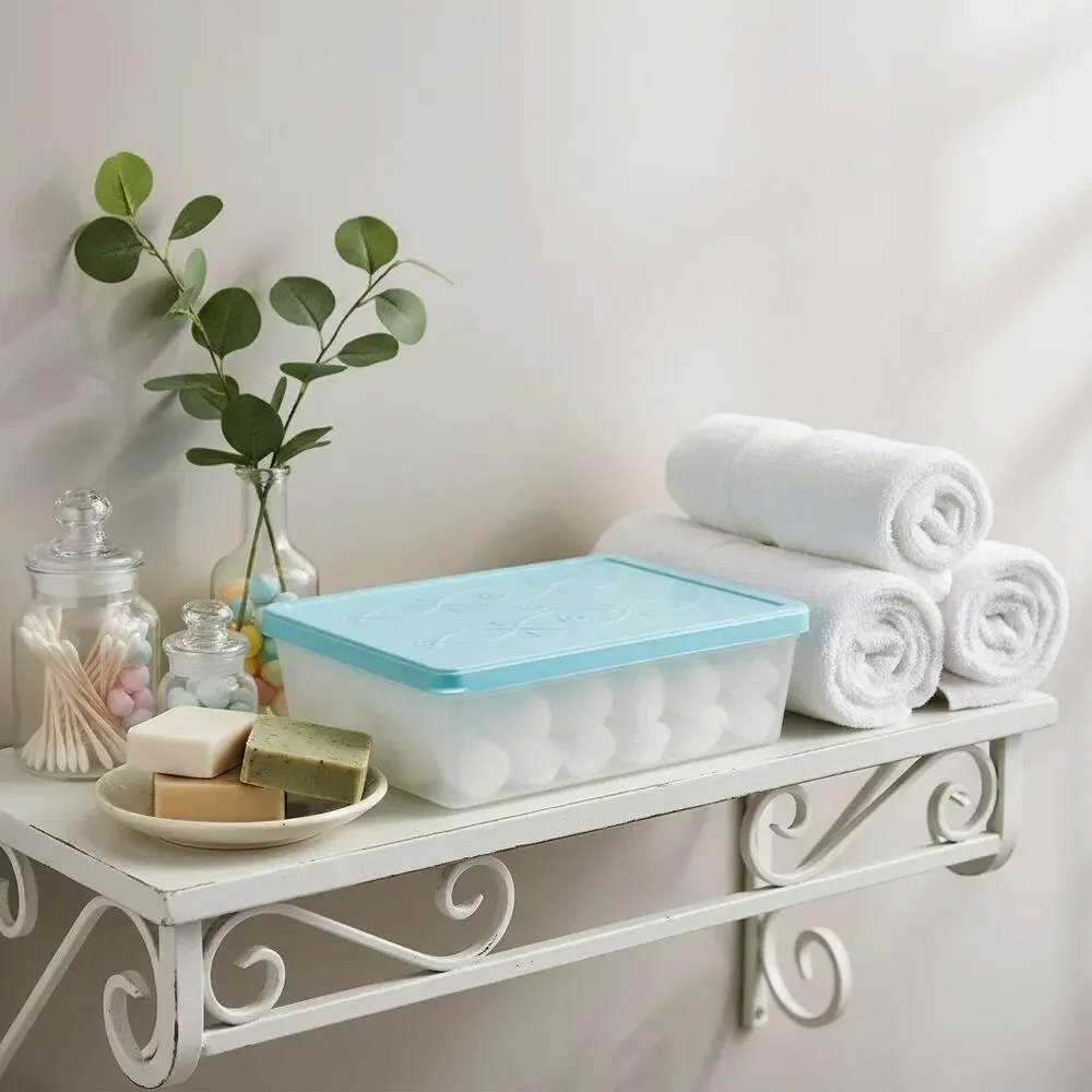 Vintage Mid Century Plastic Storage Box-Teal Lid-Organizer-Sewing-Craft-Kitchen